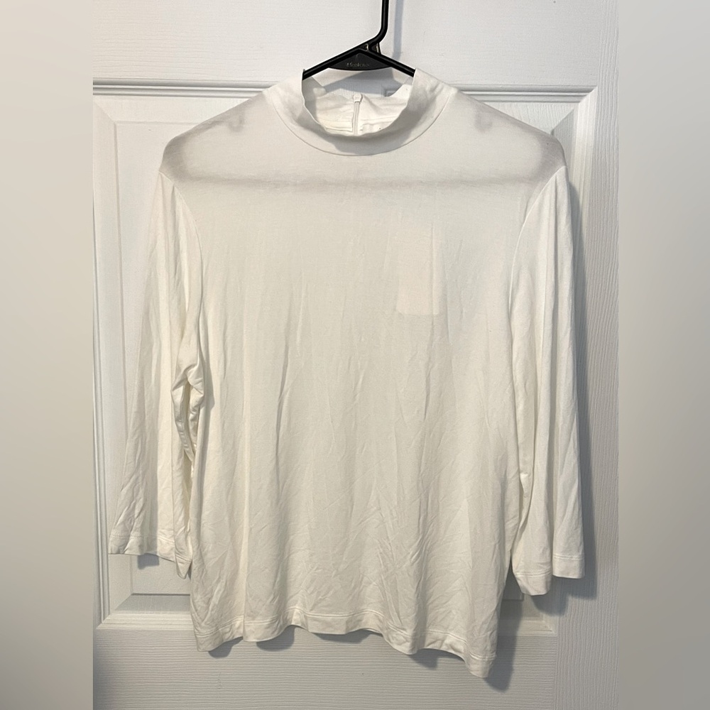 VINCE White Mock Neck 3/4 Sleeves Size L